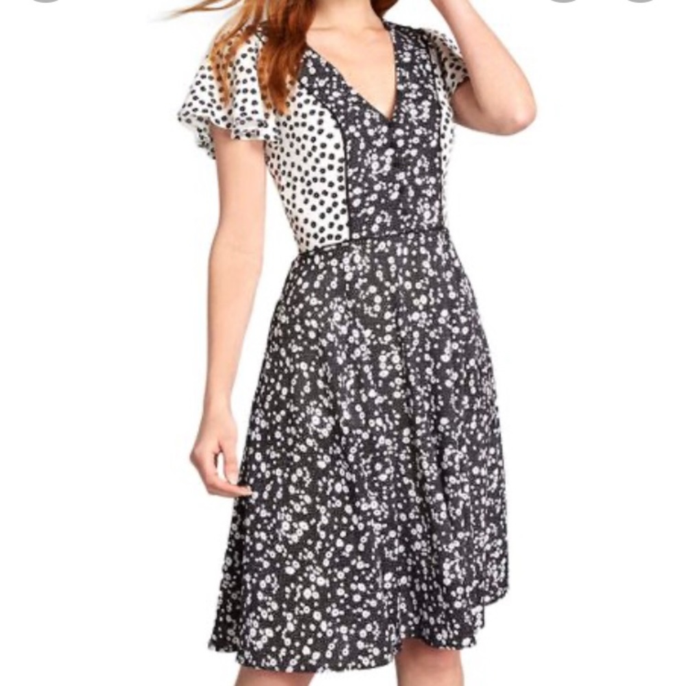 Black and white floral fit and flare dress